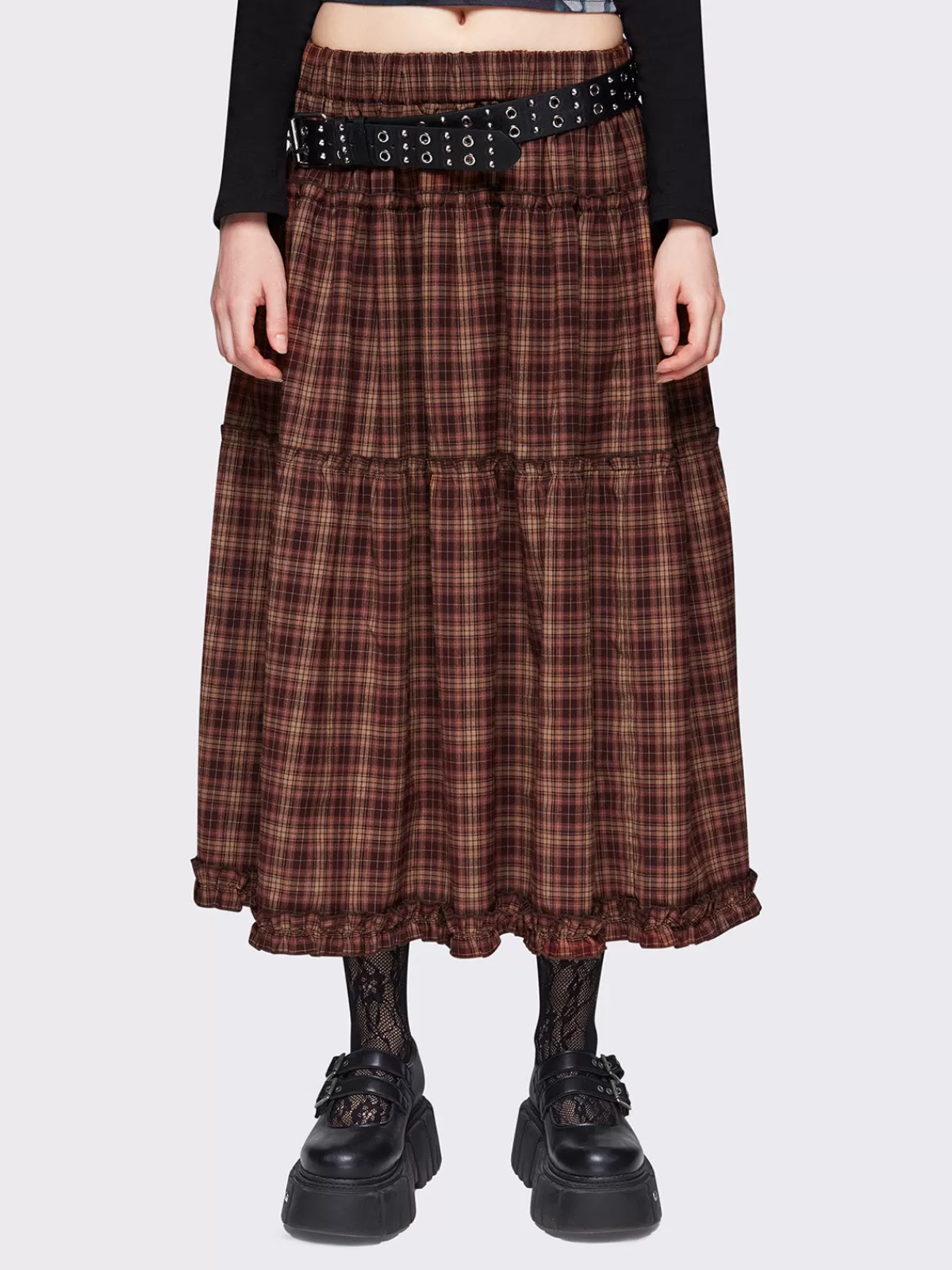 New Minga London Millie Check Maxi Skirt Brown