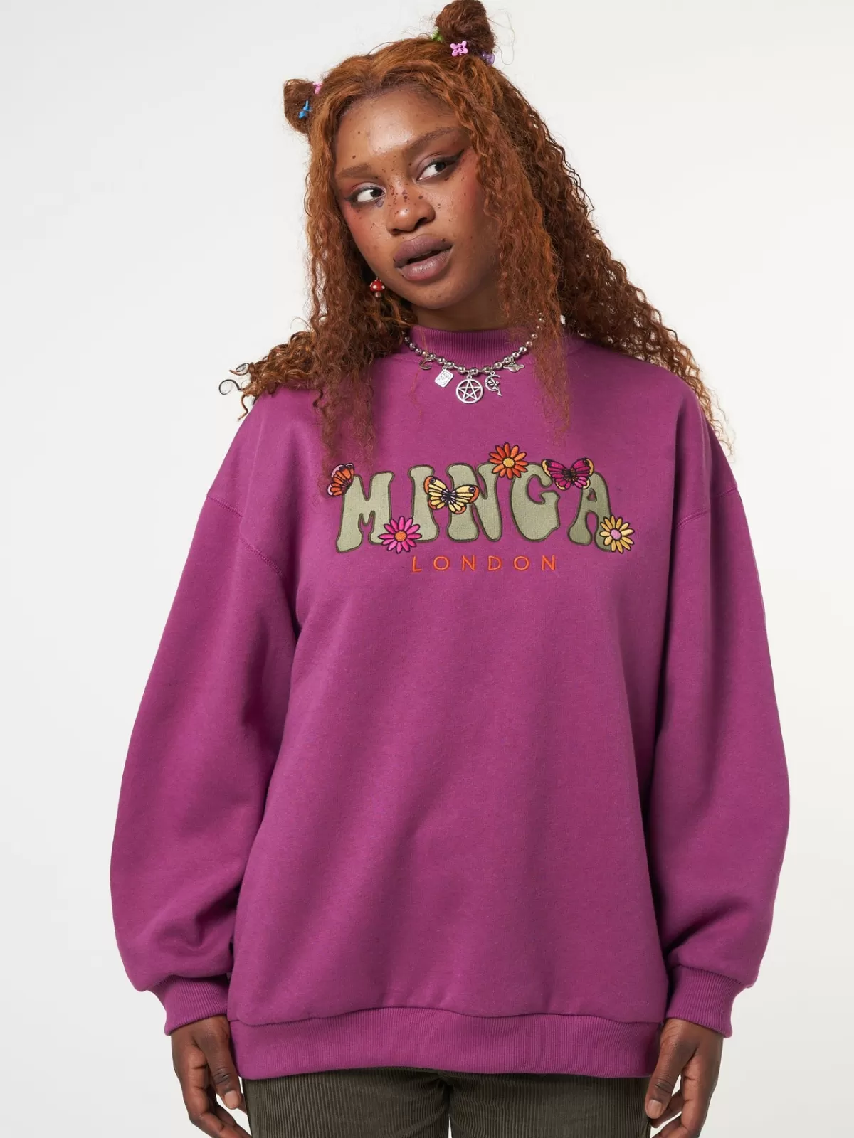 New Minga London Minga Flowers & Butterflies High Neck Sweater Purple