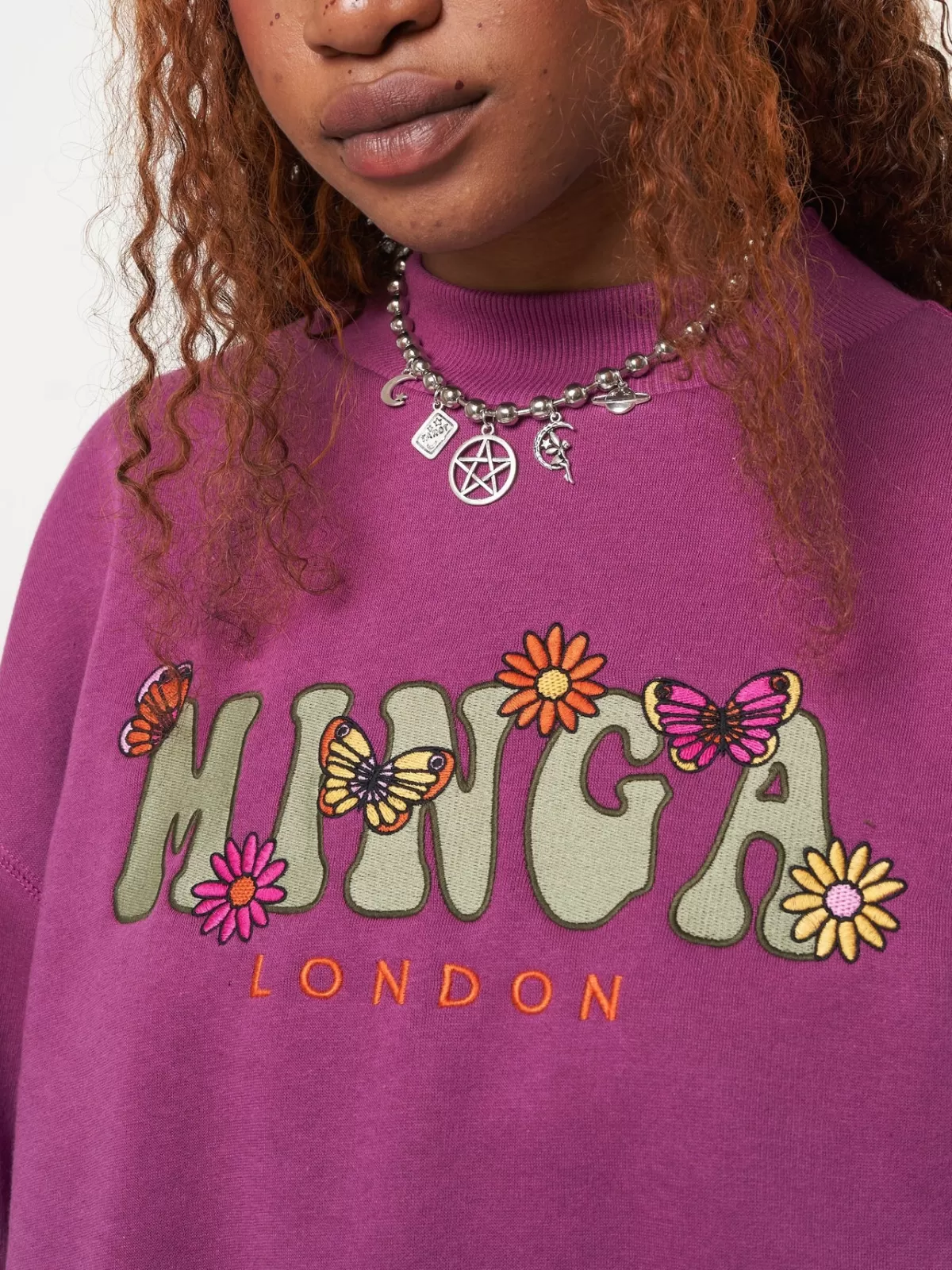 New Minga London Minga Flowers & Butterflies High Neck Sweater Purple