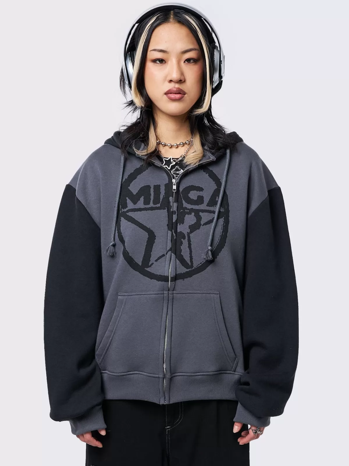 Flash Sale Minga London Minga Star Black Zip Up Hoodie Grey