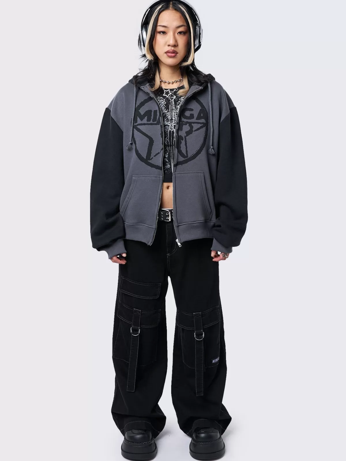 Flash Sale Minga London Minga Star Black Zip Up Hoodie Grey