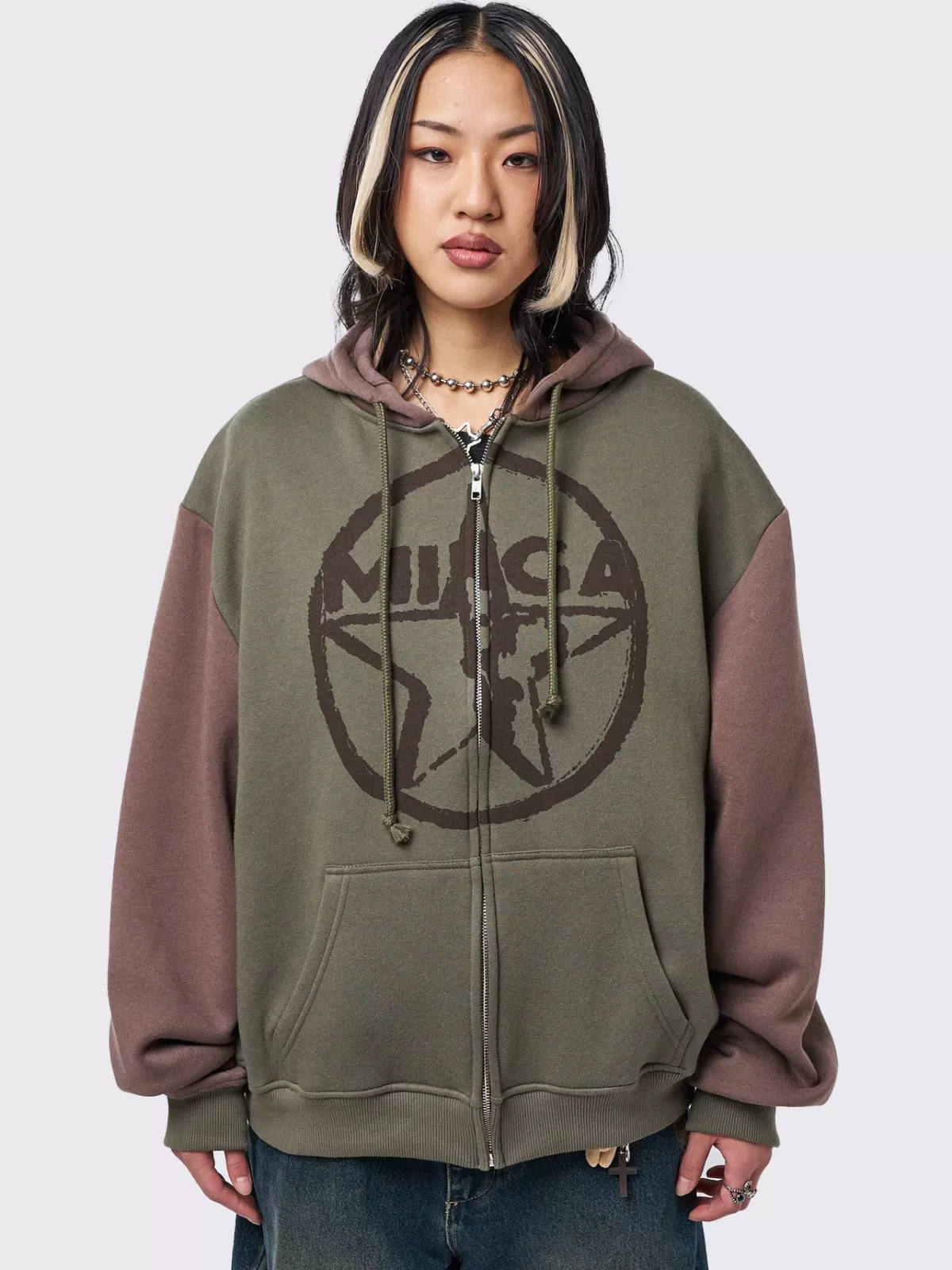 Best Sale Minga London Minga Star Khaki Brown Zip Up Hoodie Green
