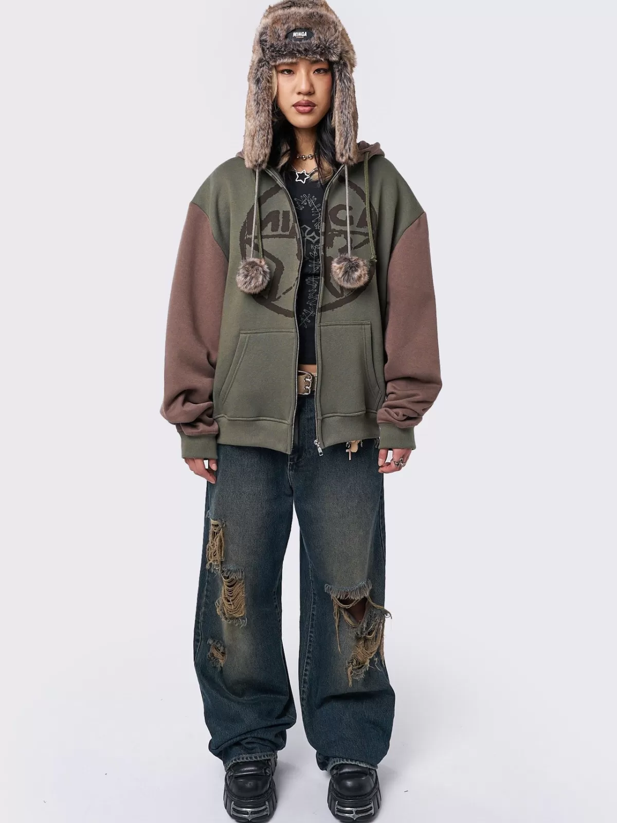 Best Sale Minga London Minga Star Khaki Brown Zip Up Hoodie Green