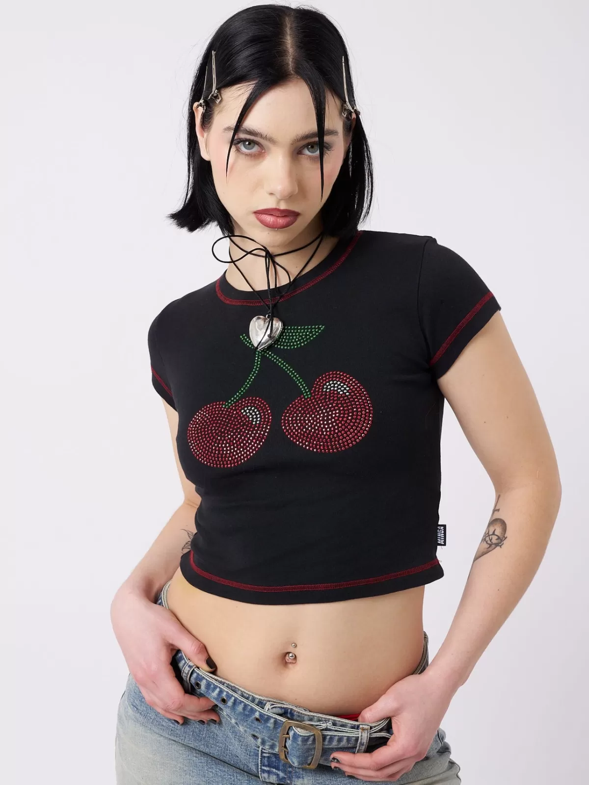 Sale Minga London Mon Cheri Rhinestone Baby Tee Black