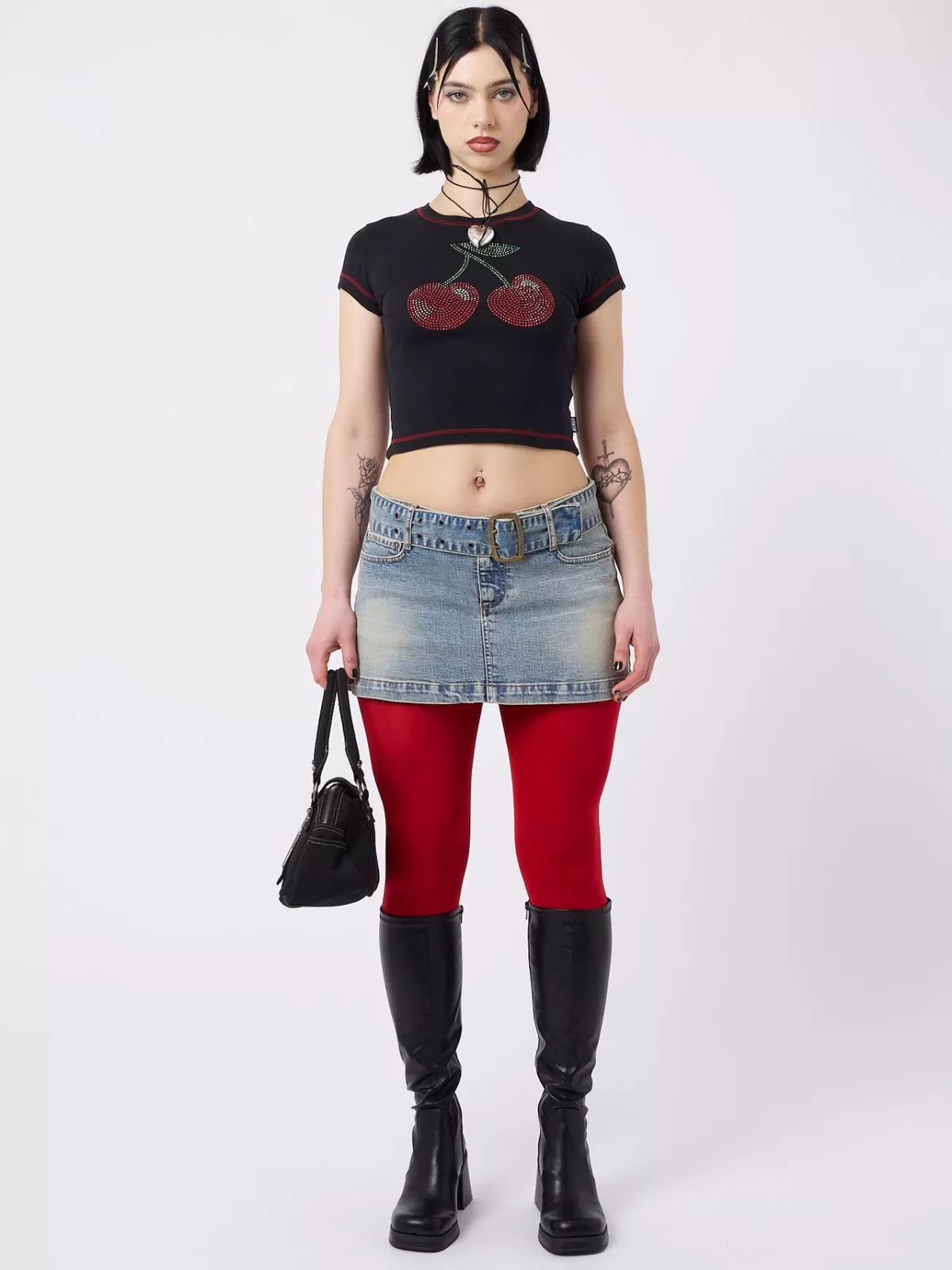 Sale Minga London Mon Cheri Rhinestone Baby Tee Black