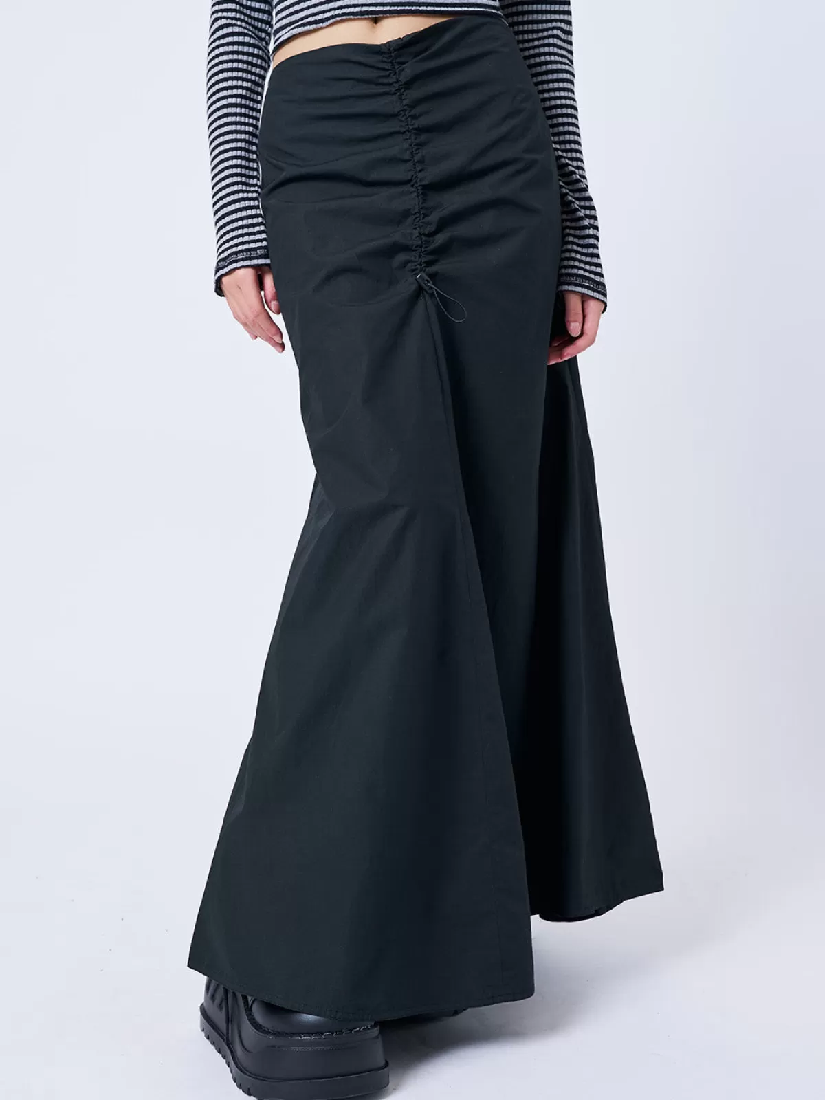 Clearance Minga London Morticia Ruched Maxi Skirt Black