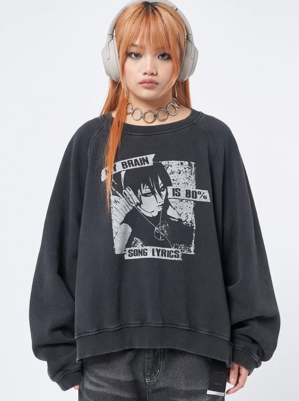 Shop Minga London My Brain Is 80% Song Lyrics Sweatshirt Black