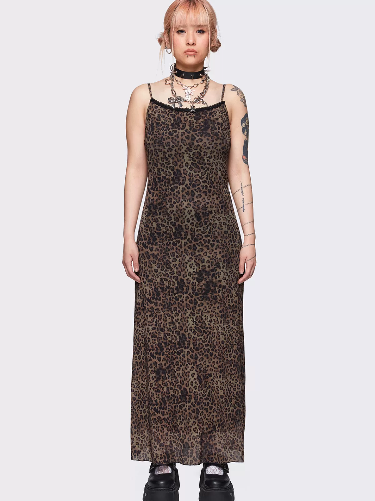 Discount Minga London Nala Leopard Mesh Maxi Dress Brown
