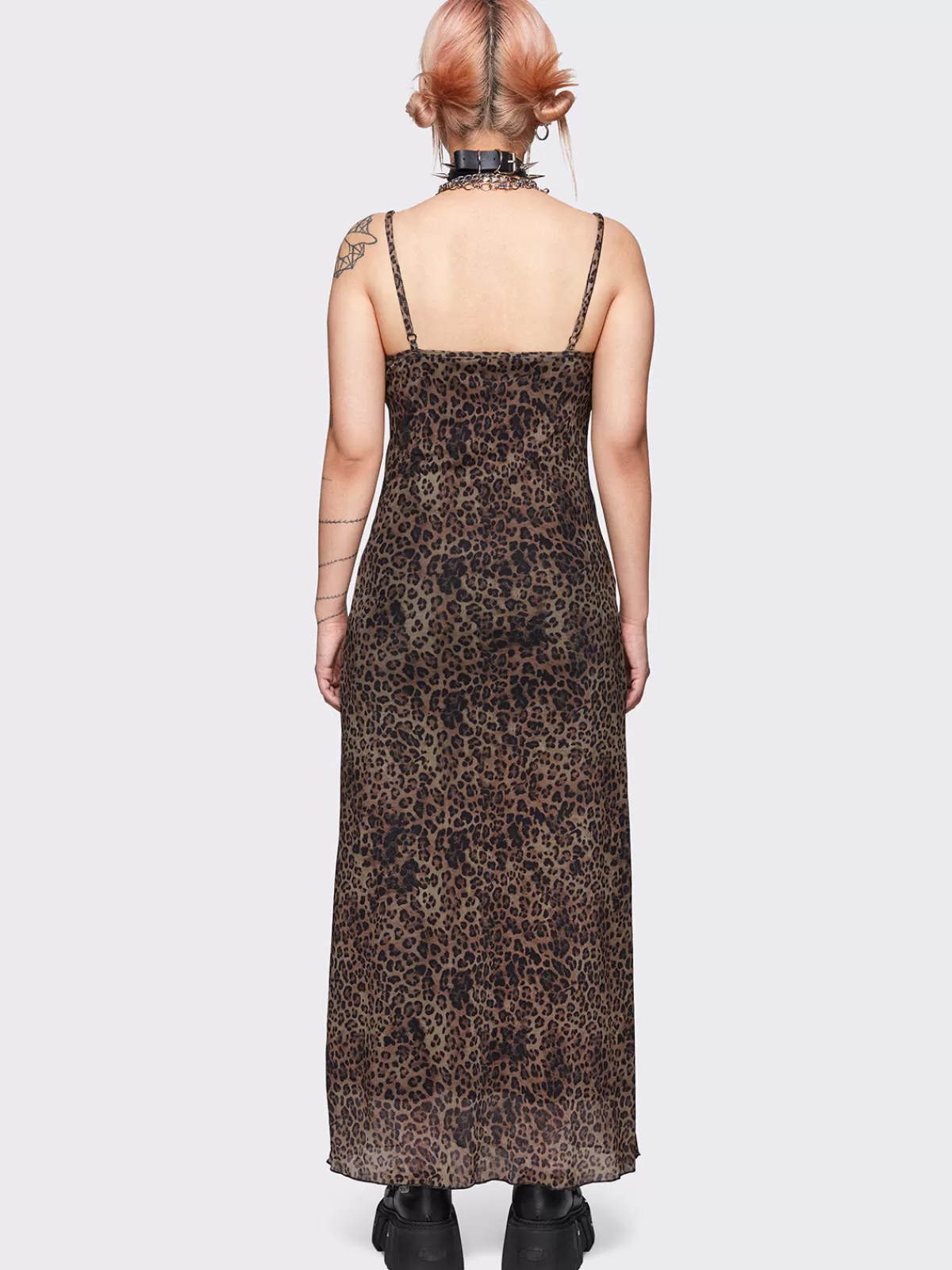 Discount Minga London Nala Leopard Mesh Maxi Dress Brown