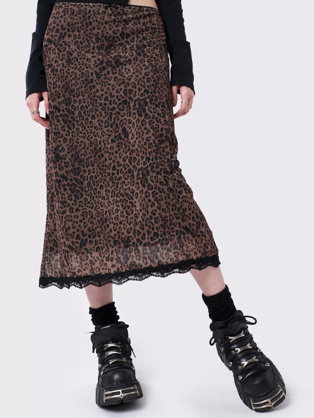 Outlet Minga London Nala Leopard Mesh Midi Skirt Brown