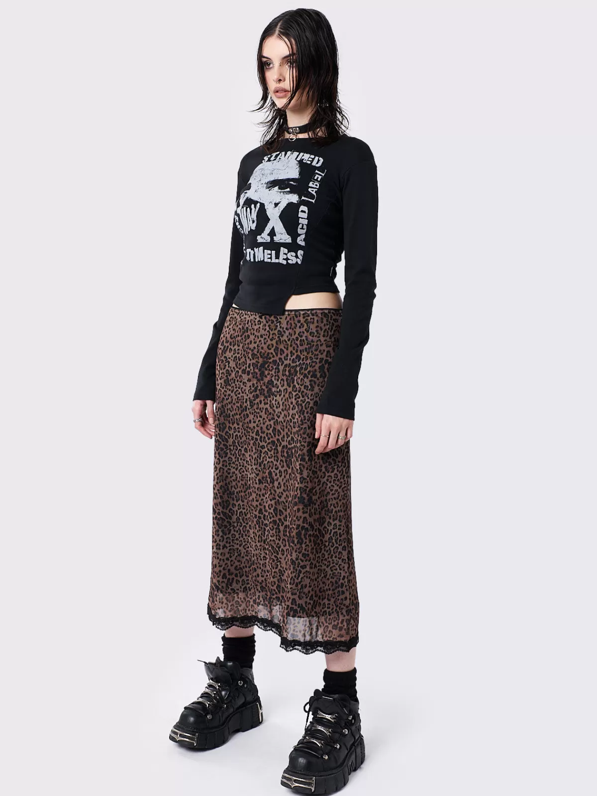 Outlet Minga London Nala Leopard Mesh Midi Skirt Brown