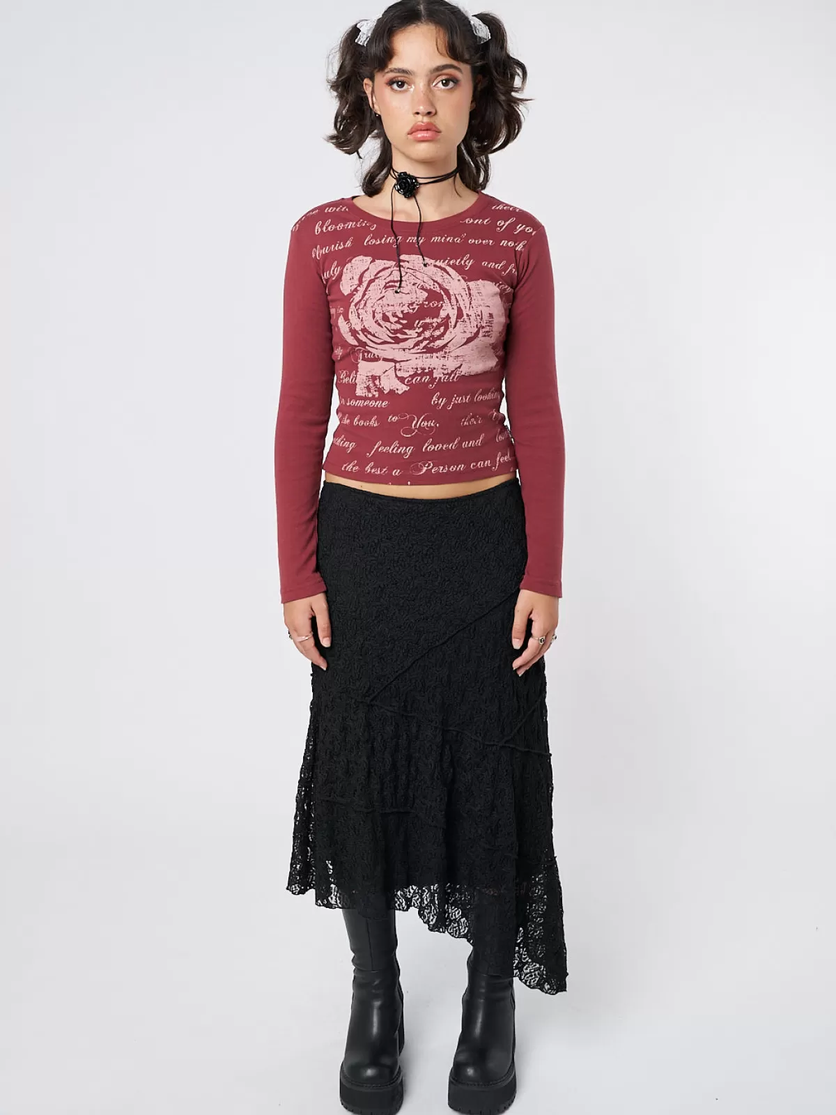 Discount Minga London Nolia Lace Asymmetric Midi Skirt Black