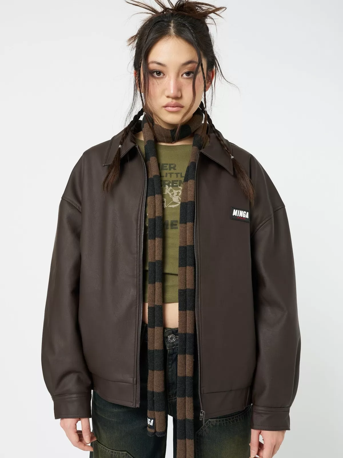 Best Minga London Nora Vegan Leather Bomber Jacket In Brown