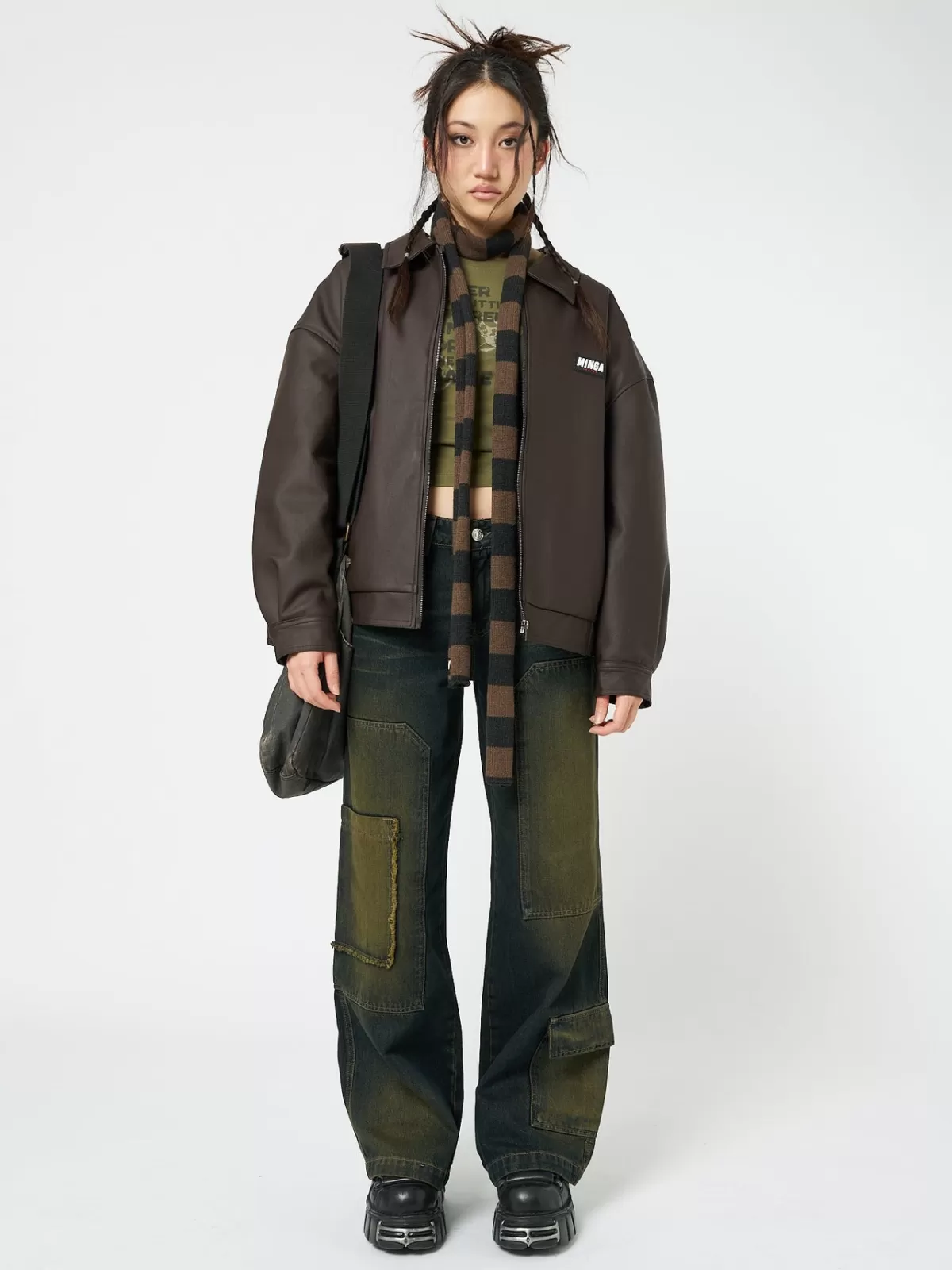 Best Minga London Nora Vegan Leather Bomber Jacket In Brown
