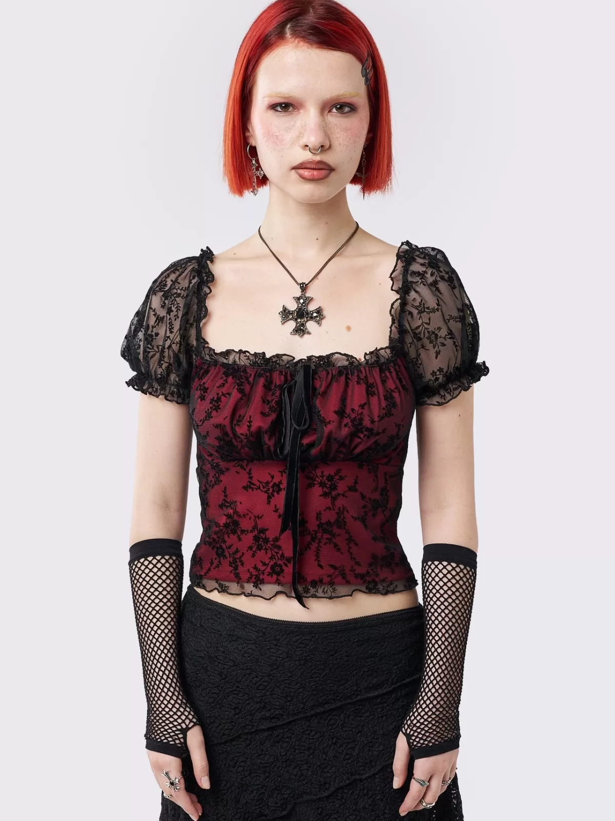 Cheap Minga London Odessa Floral Milkmaid Top Burgundy