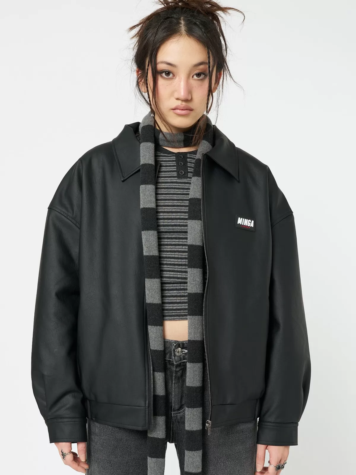 Sale Minga London Olivia Vegan Leather Bomber Jacket In Black