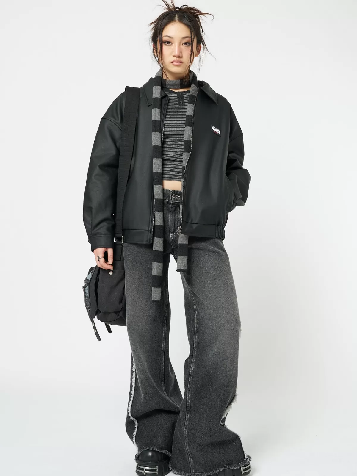 Sale Minga London Olivia Vegan Leather Bomber Jacket In Black