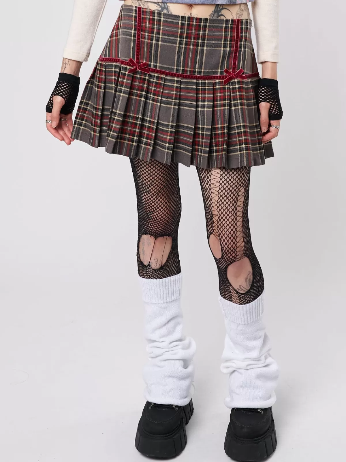 Fashion Minga London Orla Pleated Tartan Mini Skirt Red