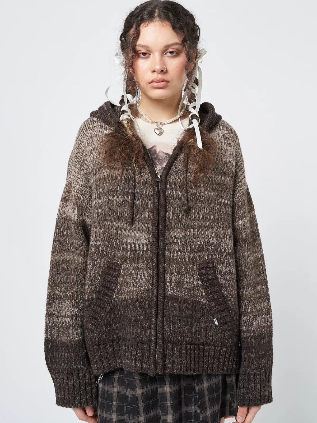 Cheap Minga London Oyster Zip Up Hood Knit Cardigan Brown