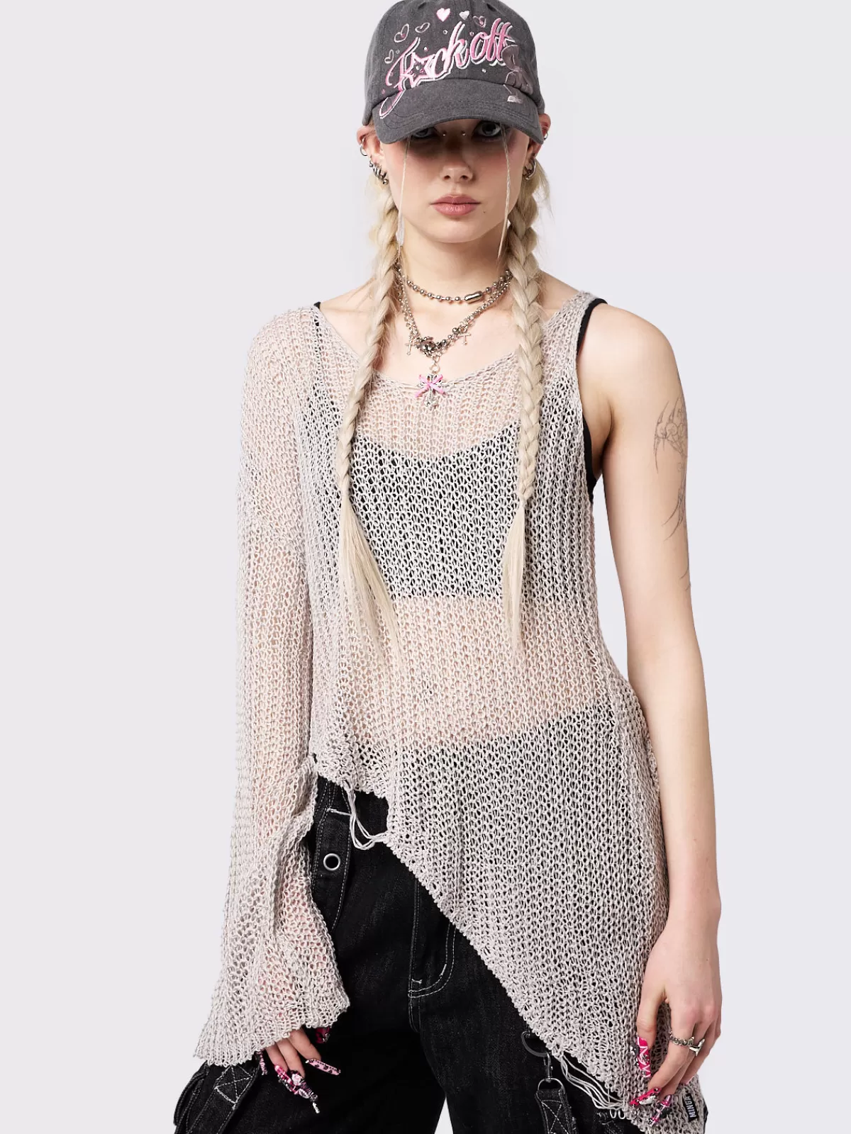 Outlet Minga London Phoebe Asymmetric One Shoulder Knit Jumper Beige