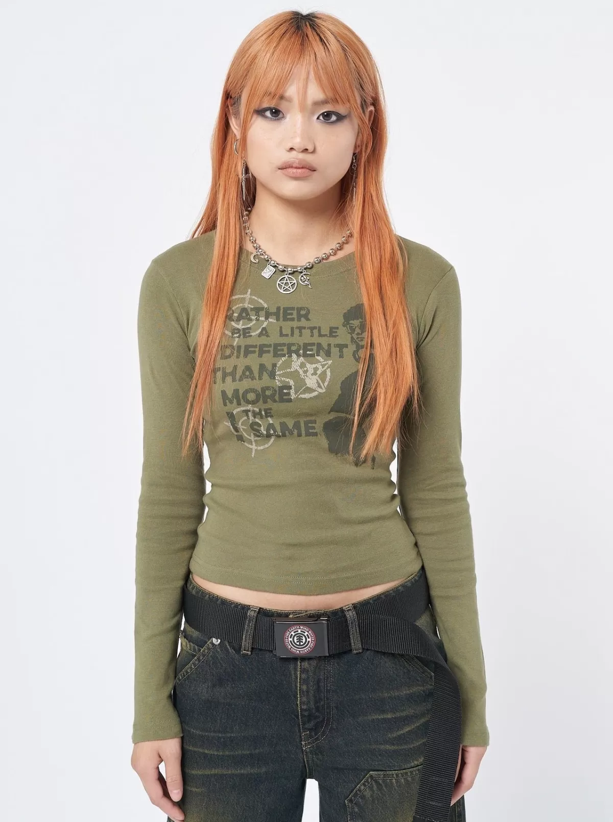 Best Sale Minga London Rather Be Different Khaki Graphic Top Green