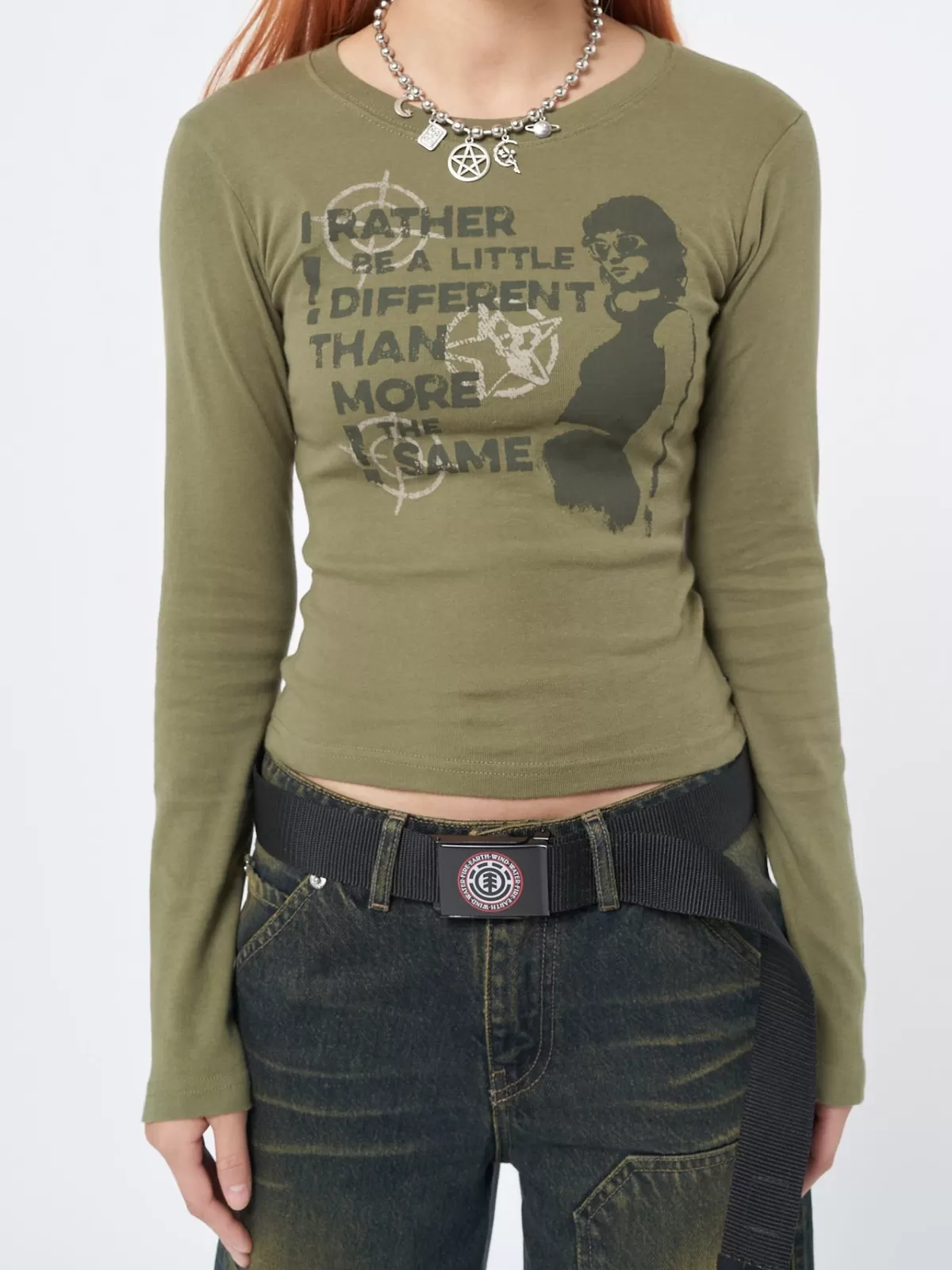 Best Sale Minga London Rather Be Different Khaki Graphic Top Green