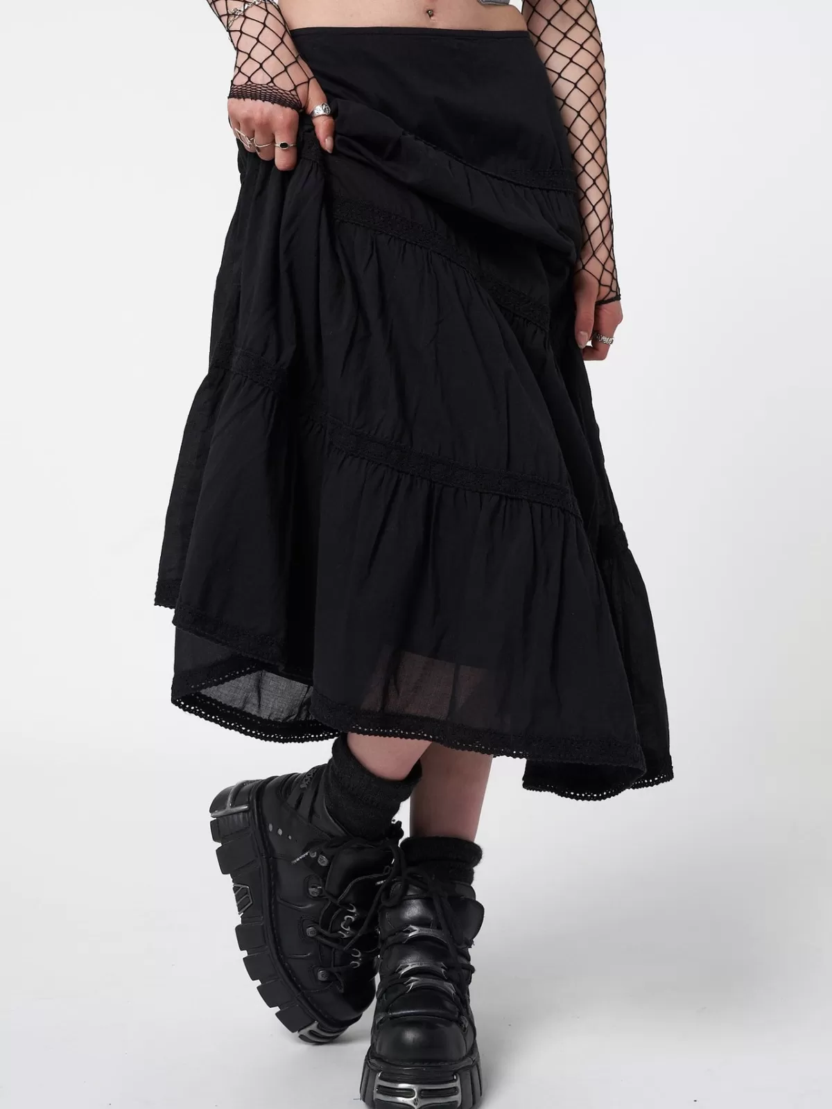 Best Minga London Raven Ruffle Lace Maxi Skirt Black