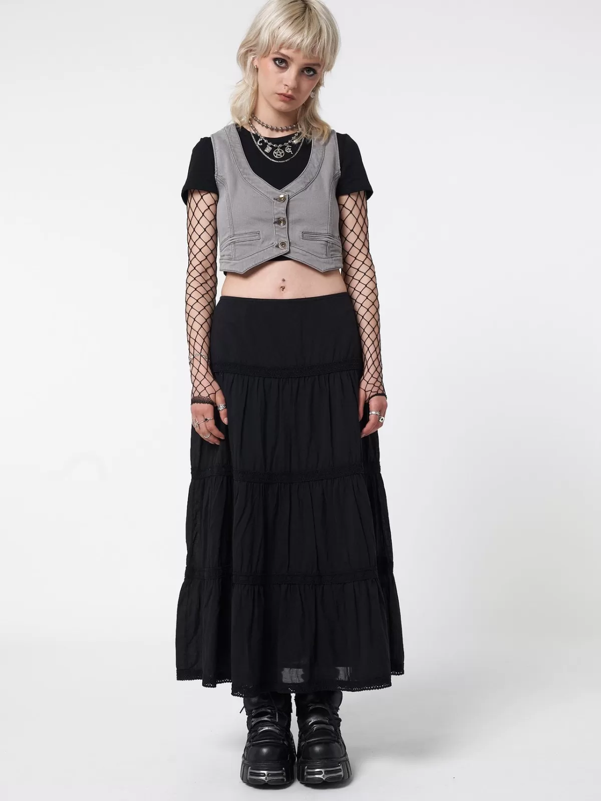 Best Minga London Raven Ruffle Lace Maxi Skirt Black