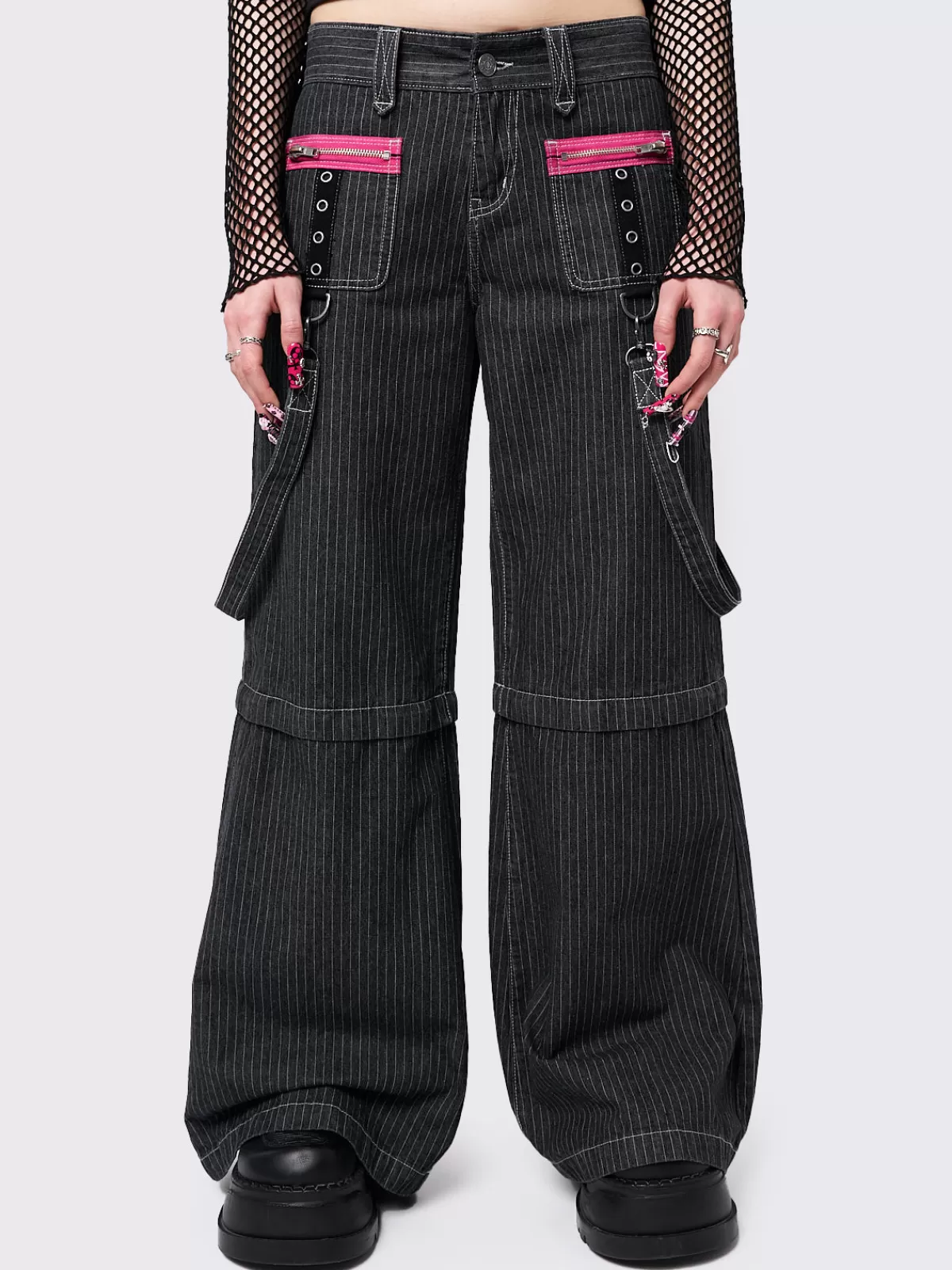 Flash Sale Minga London Rebellious Pinstripe Wide Leg Jeans Black