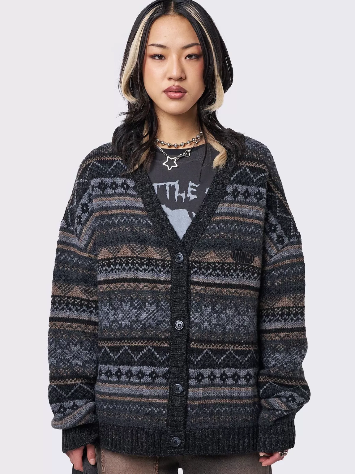 Outlet Minga London Ripley Jacquard Knit Cardigan Grey