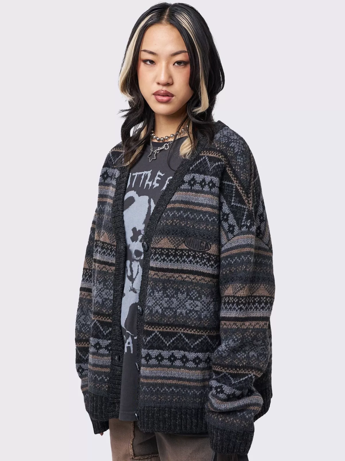 Outlet Minga London Ripley Jacquard Knit Cardigan Grey