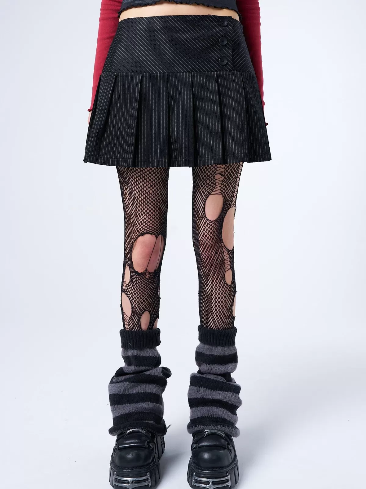 Store Minga London Romy Pinstripe Pleated Mini Skirt Black