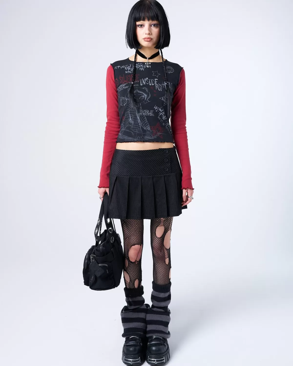 Store Minga London Romy Pinstripe Pleated Mini Skirt Black