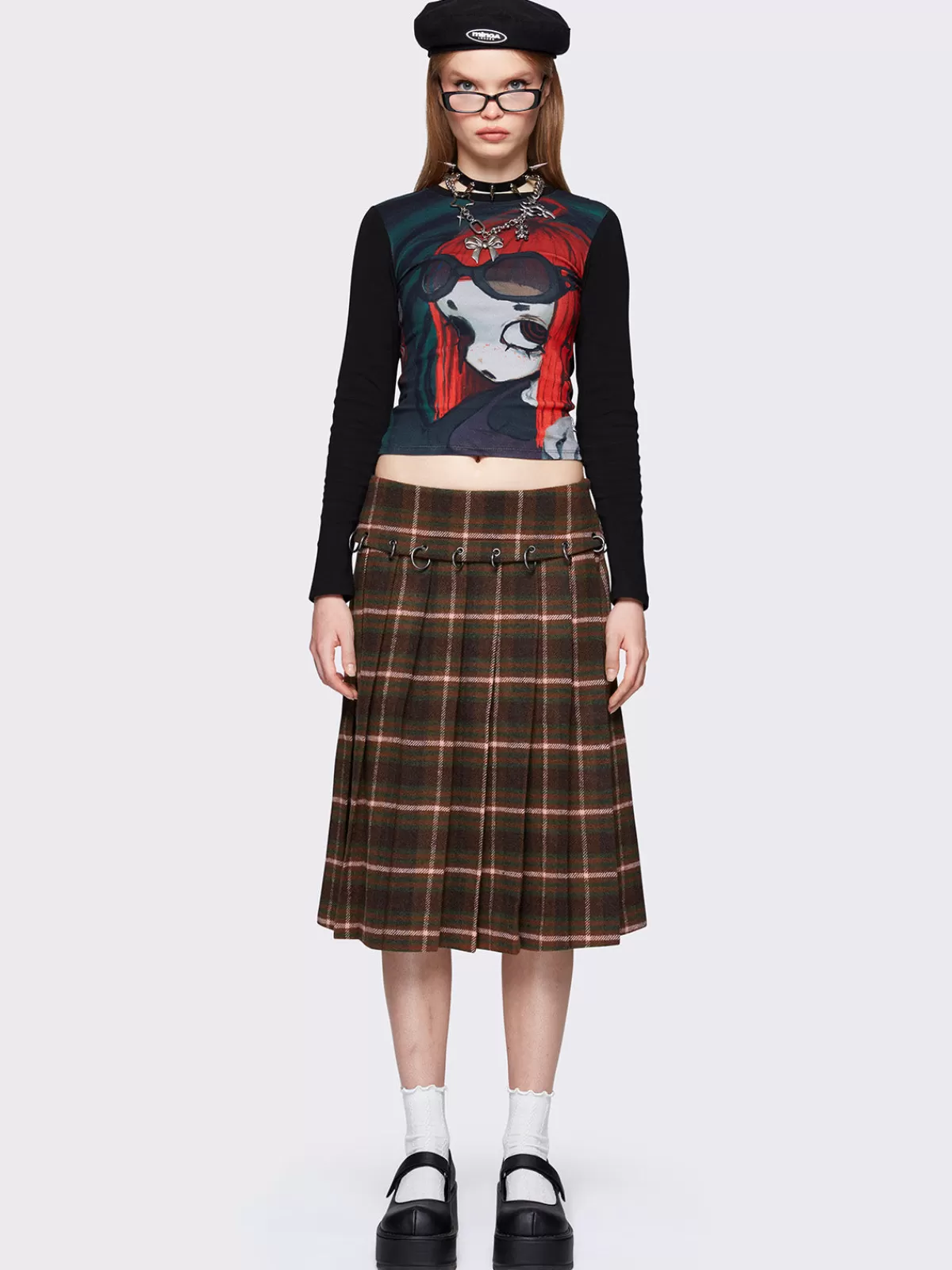 New Minga London Rowan Plaid Midi Skirt Multi