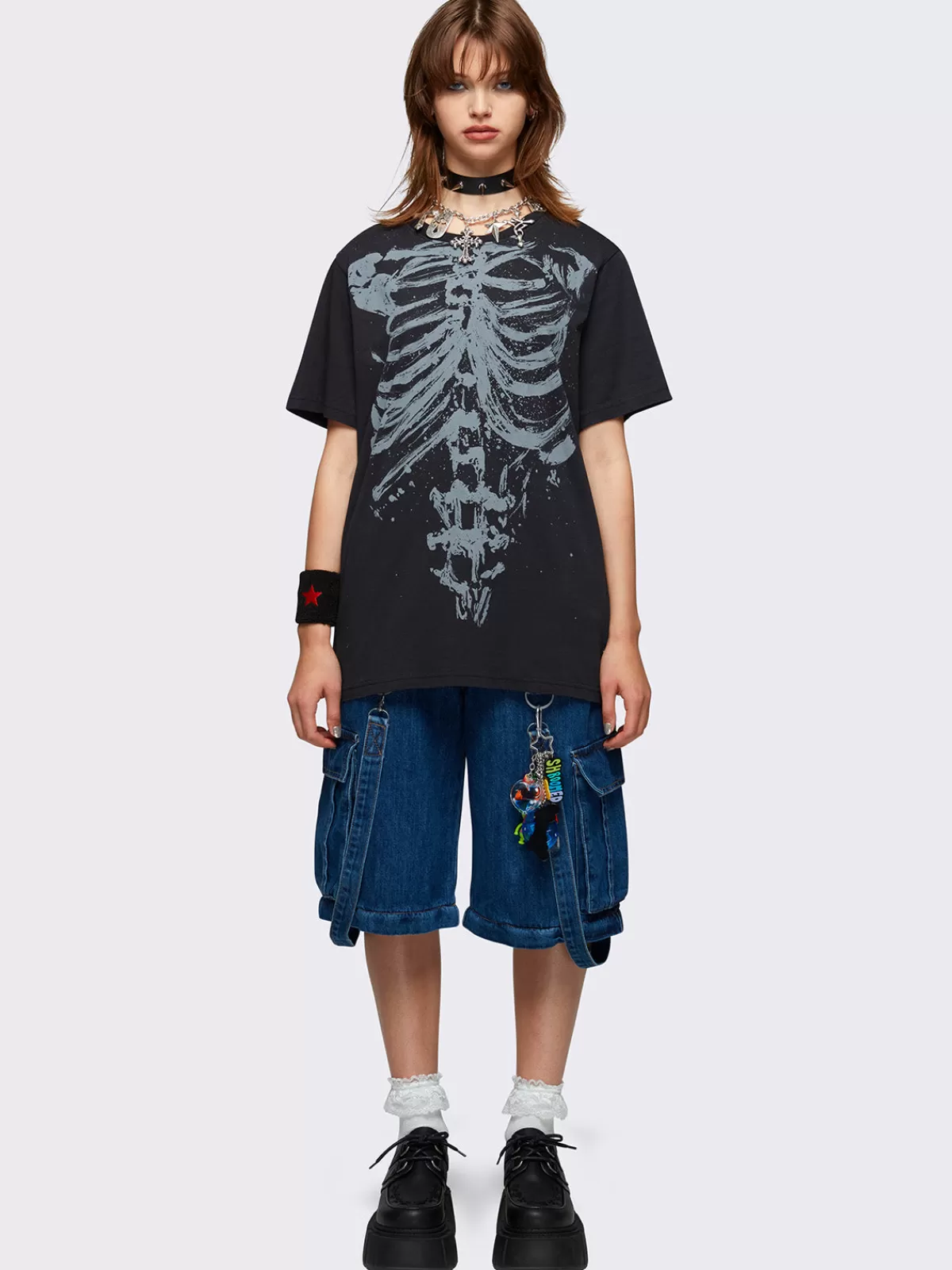 Cheap Minga London Shadowed Bones Graphic T-shirt Black