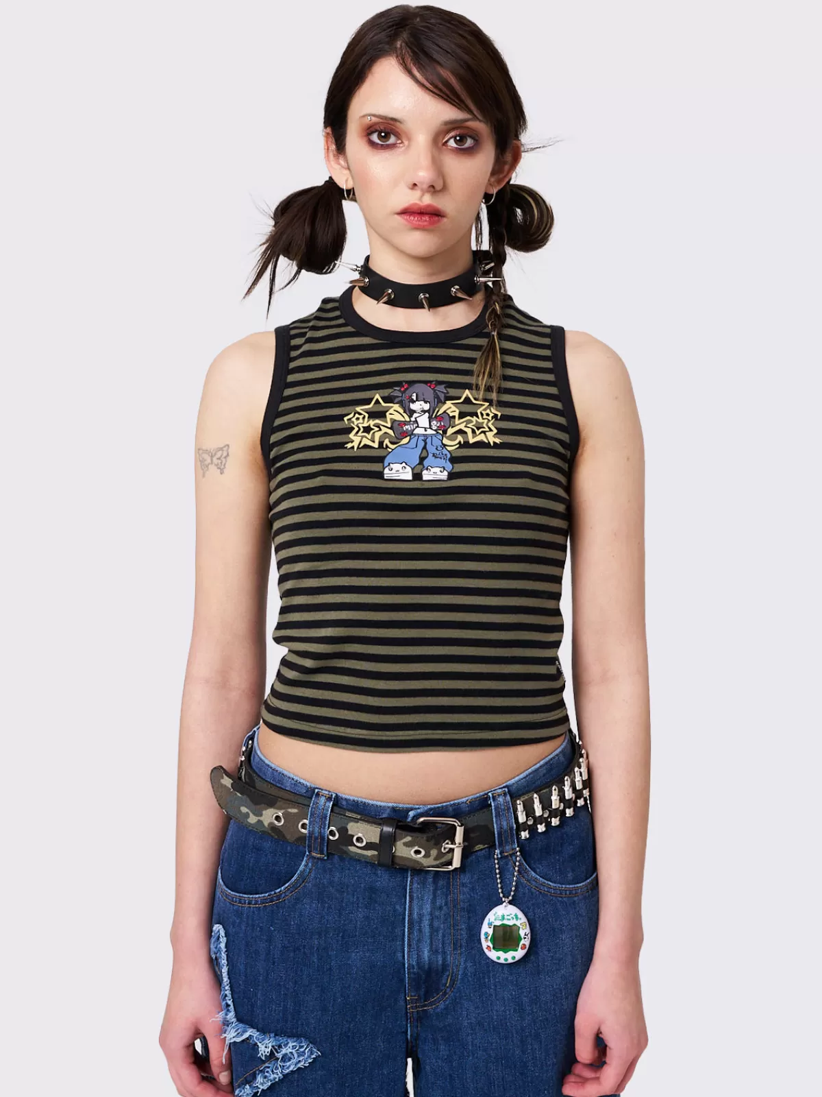 Outlet Minga London Skater Shawty Striped Vest Top Green