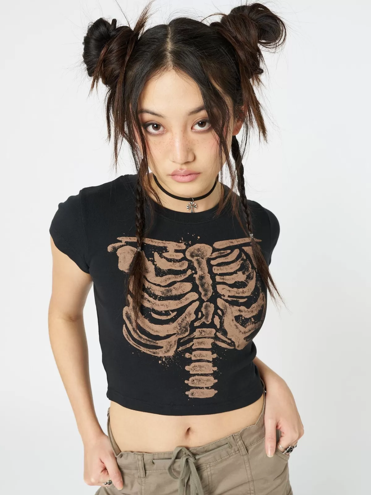 New Minga London Skeleton Graphic Print Baby Tee Black