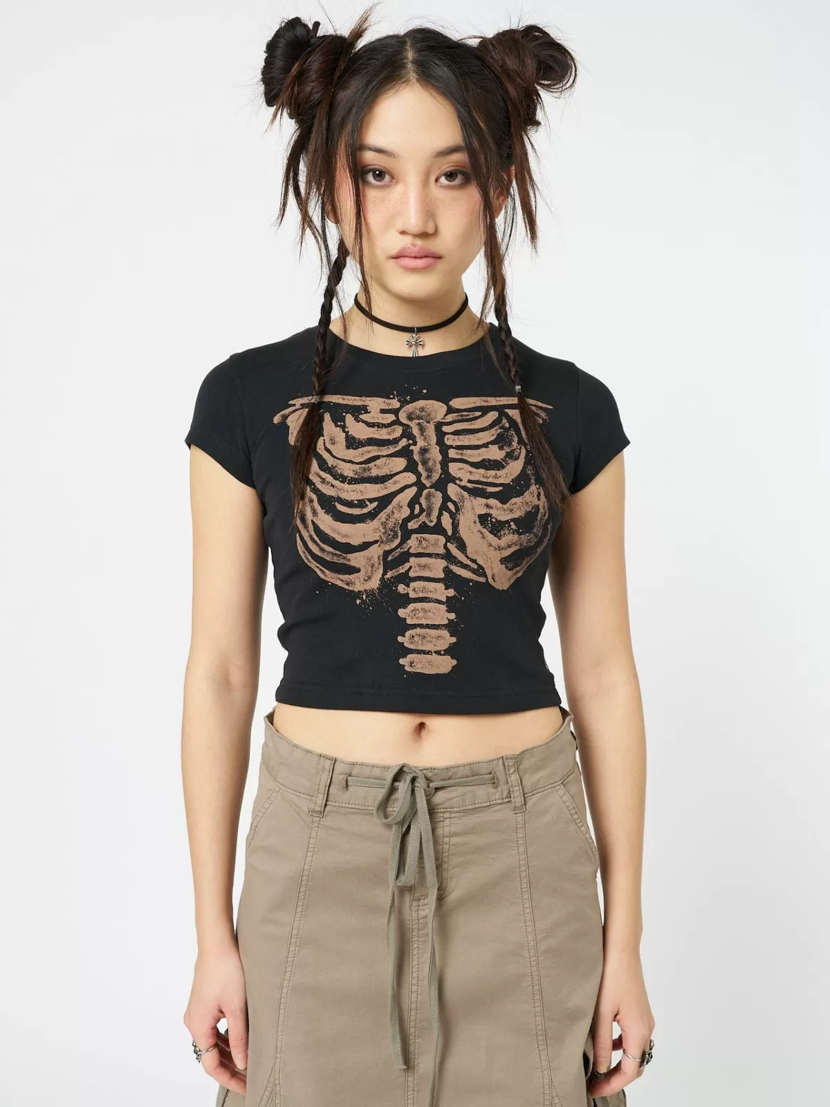 New Minga London Skeleton Graphic Print Baby Tee Black