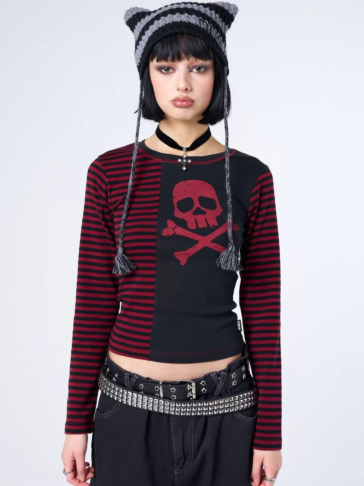 Shop Minga London Skull Striped Top Red