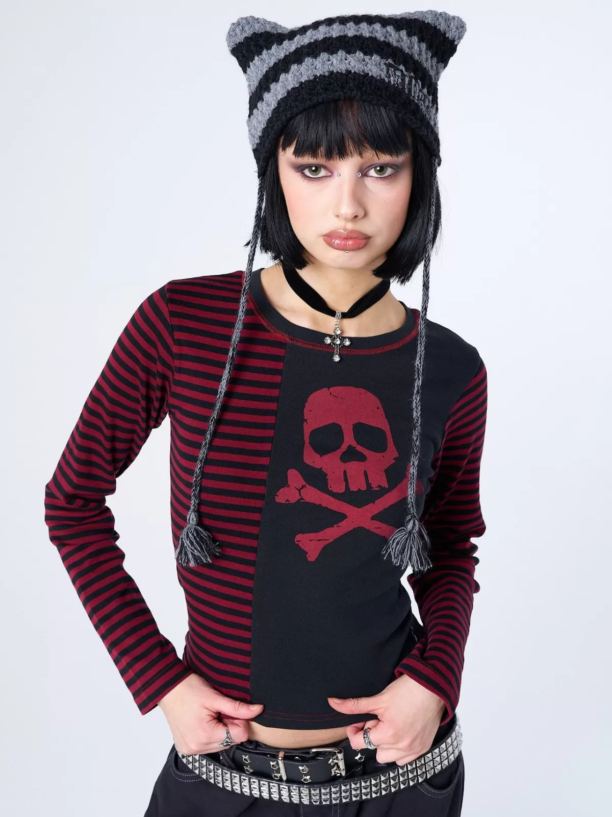 Shop Minga London Skull Striped Top Red