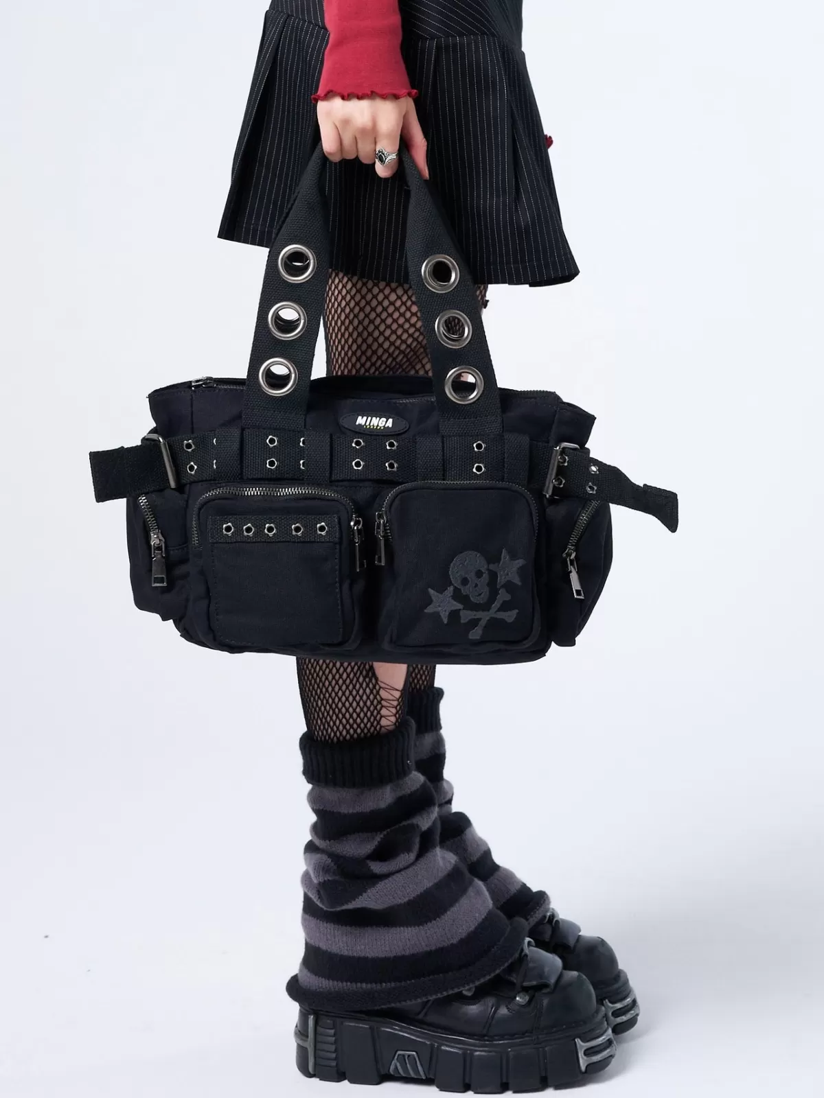 Discount Minga London Sky Of Skulls Multi Pockets Handbag Black