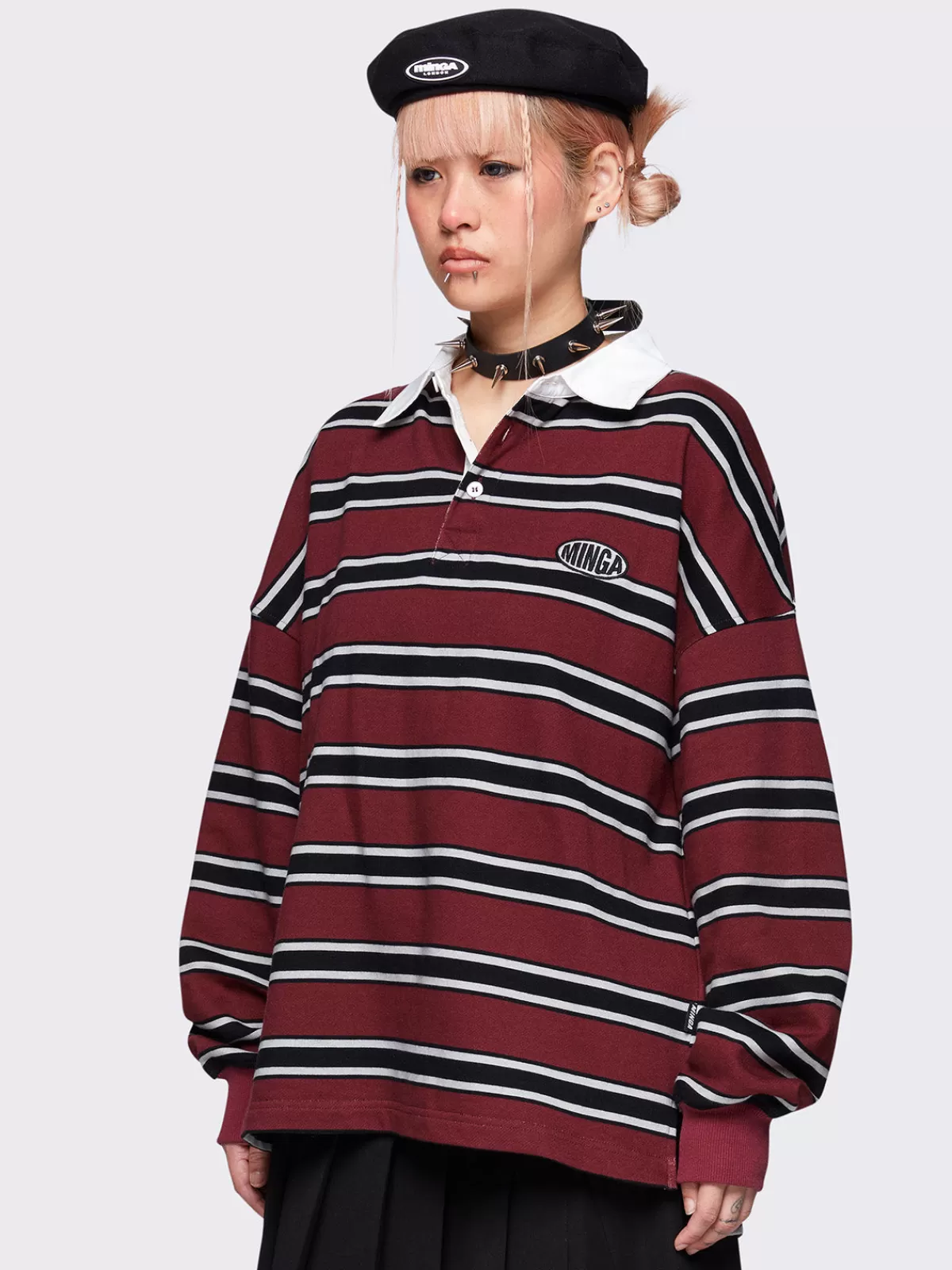 Store Minga London Spencer Striped Polo Burgundy