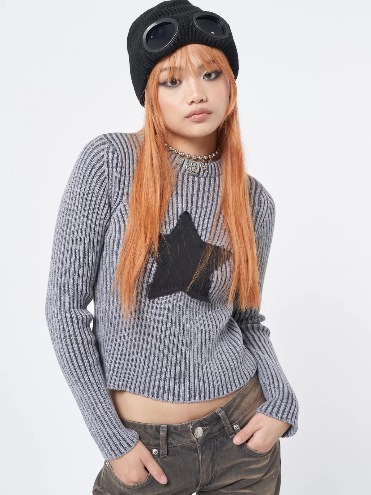 Clearance Minga London Star! Black Chunky Knit Jumper Grey