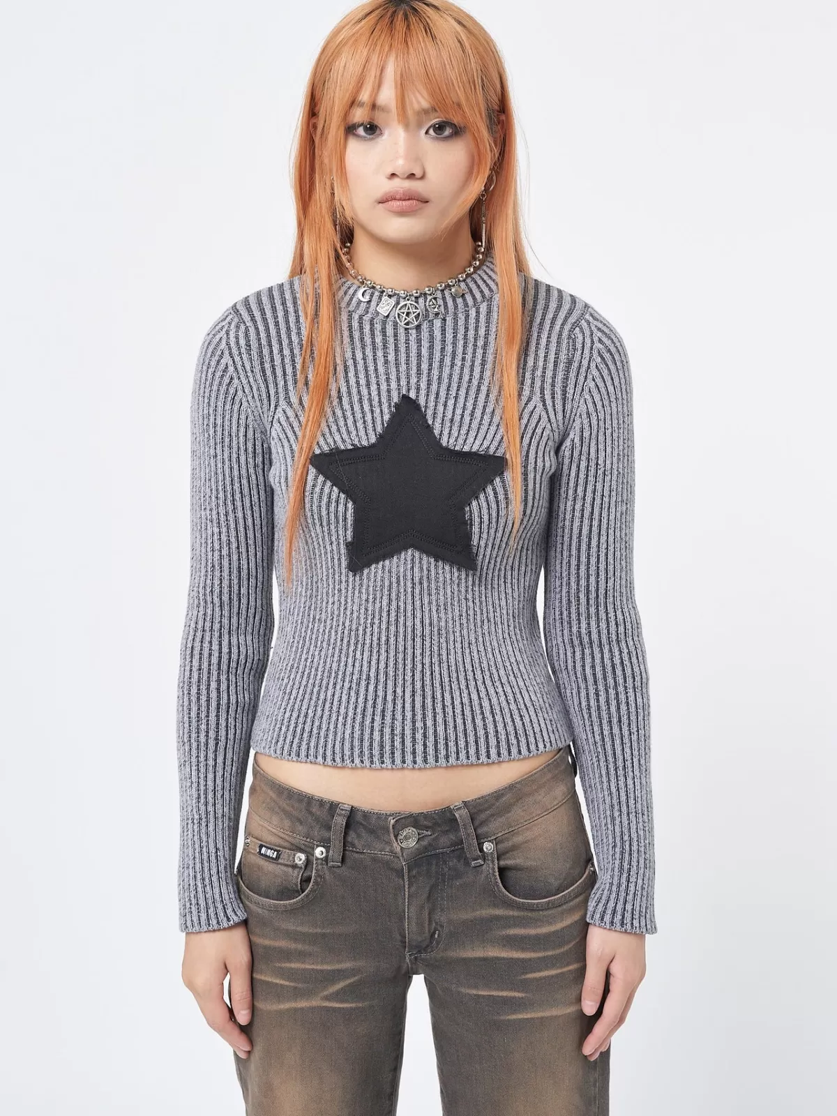 Clearance Minga London Star! Black Chunky Knit Jumper Grey