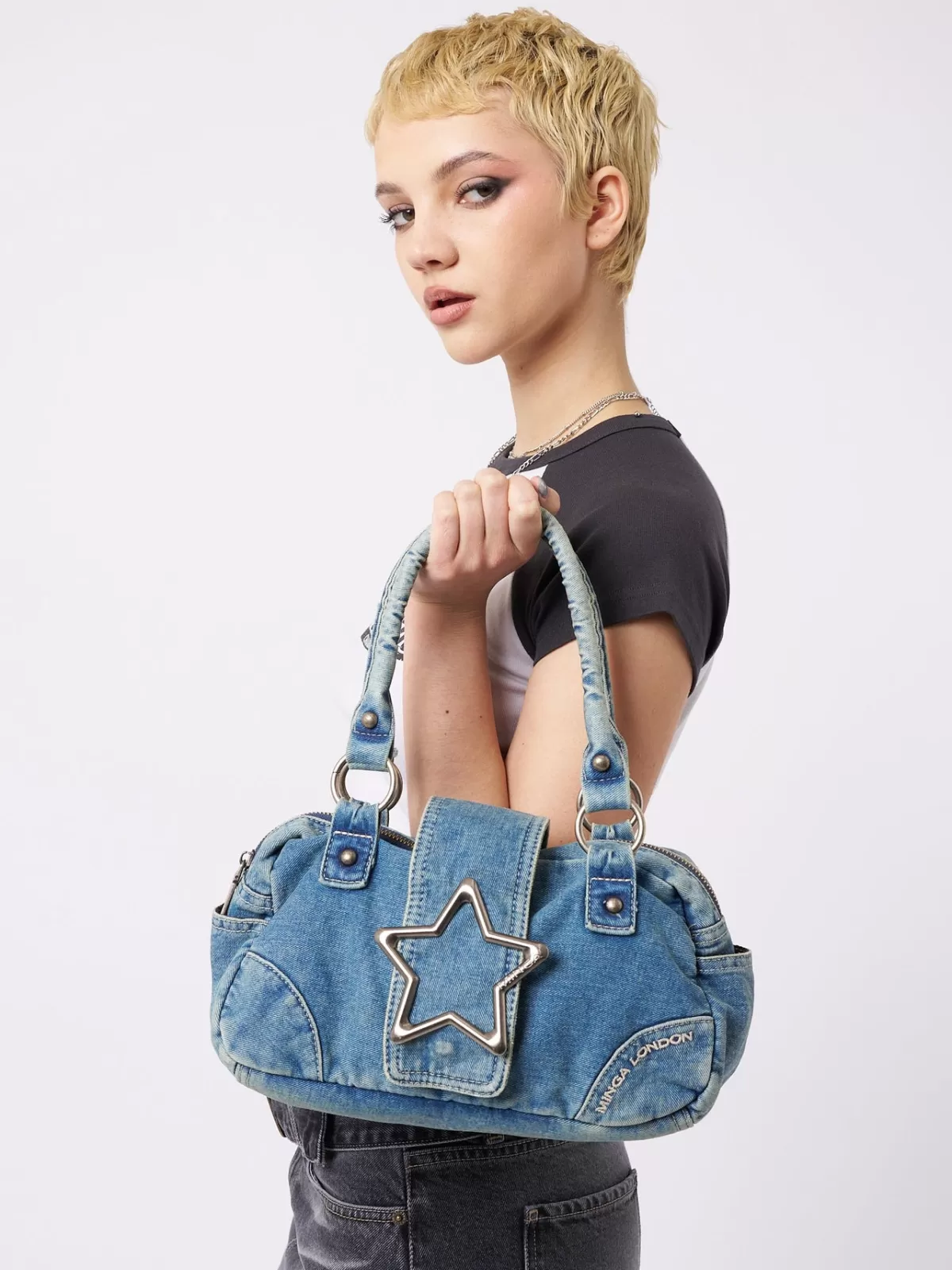 New Minga London Star Girl Denim Y2k Handbag Blue