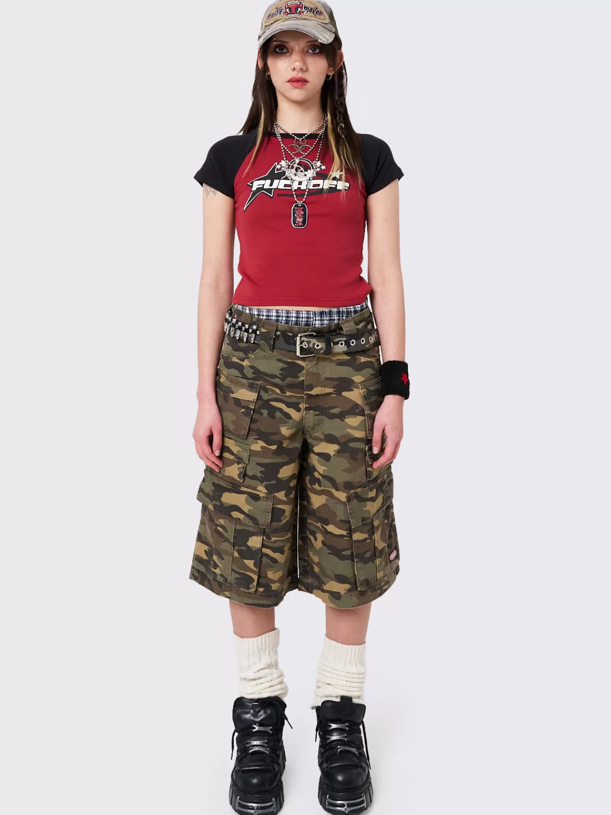 Outlet Minga London Stereo Camo Pocket Long Cargo Shorts Multi