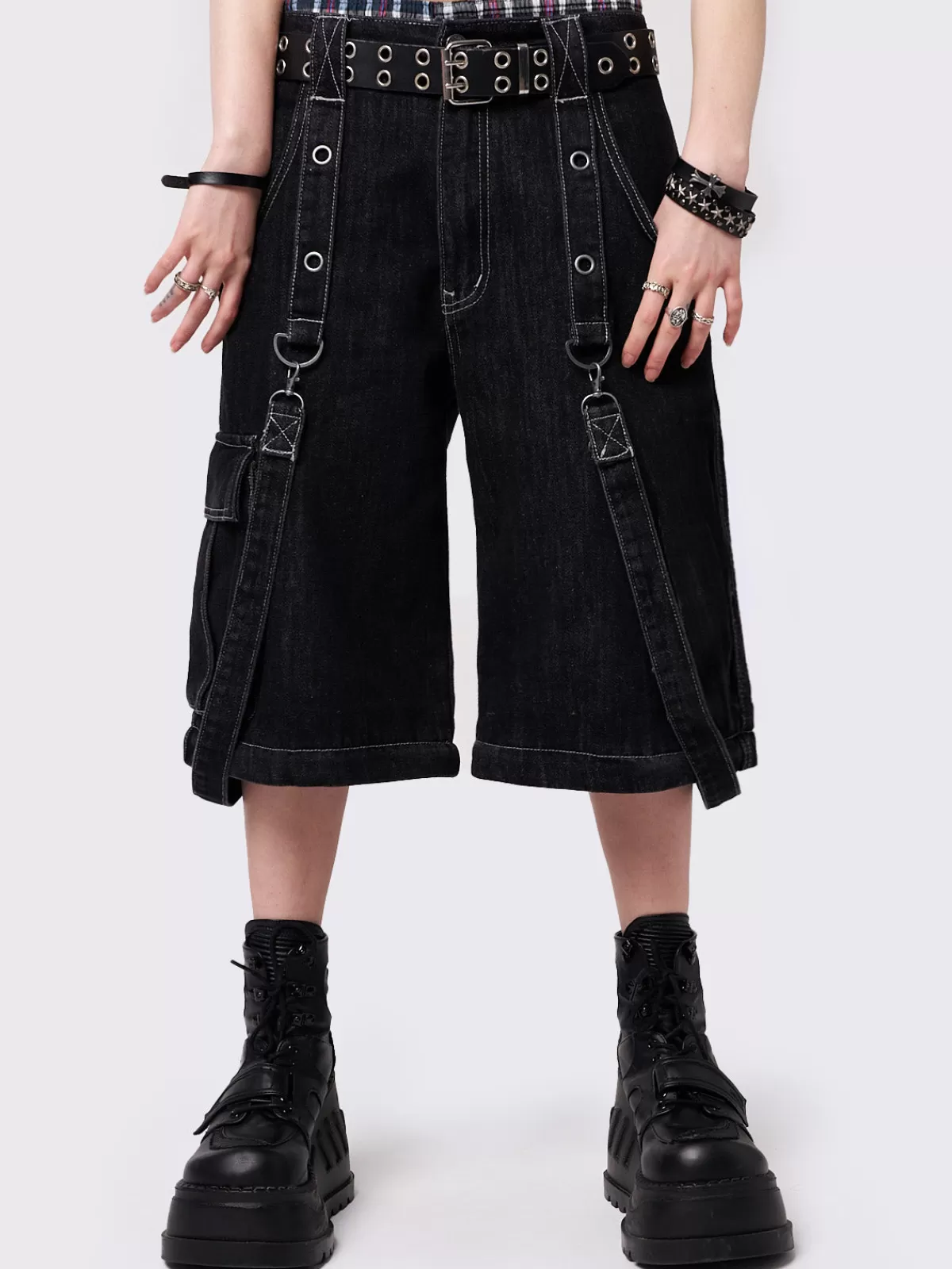Hot Minga London Trek Wide Leg Cargo Jeans Black