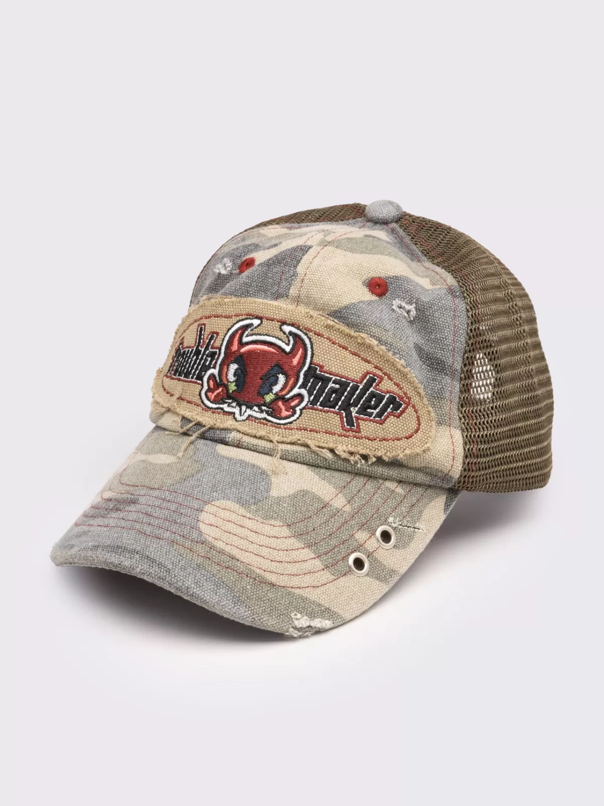 Flash Sale Minga London Troublemaker Camo Distressed Trucker Hat Multi