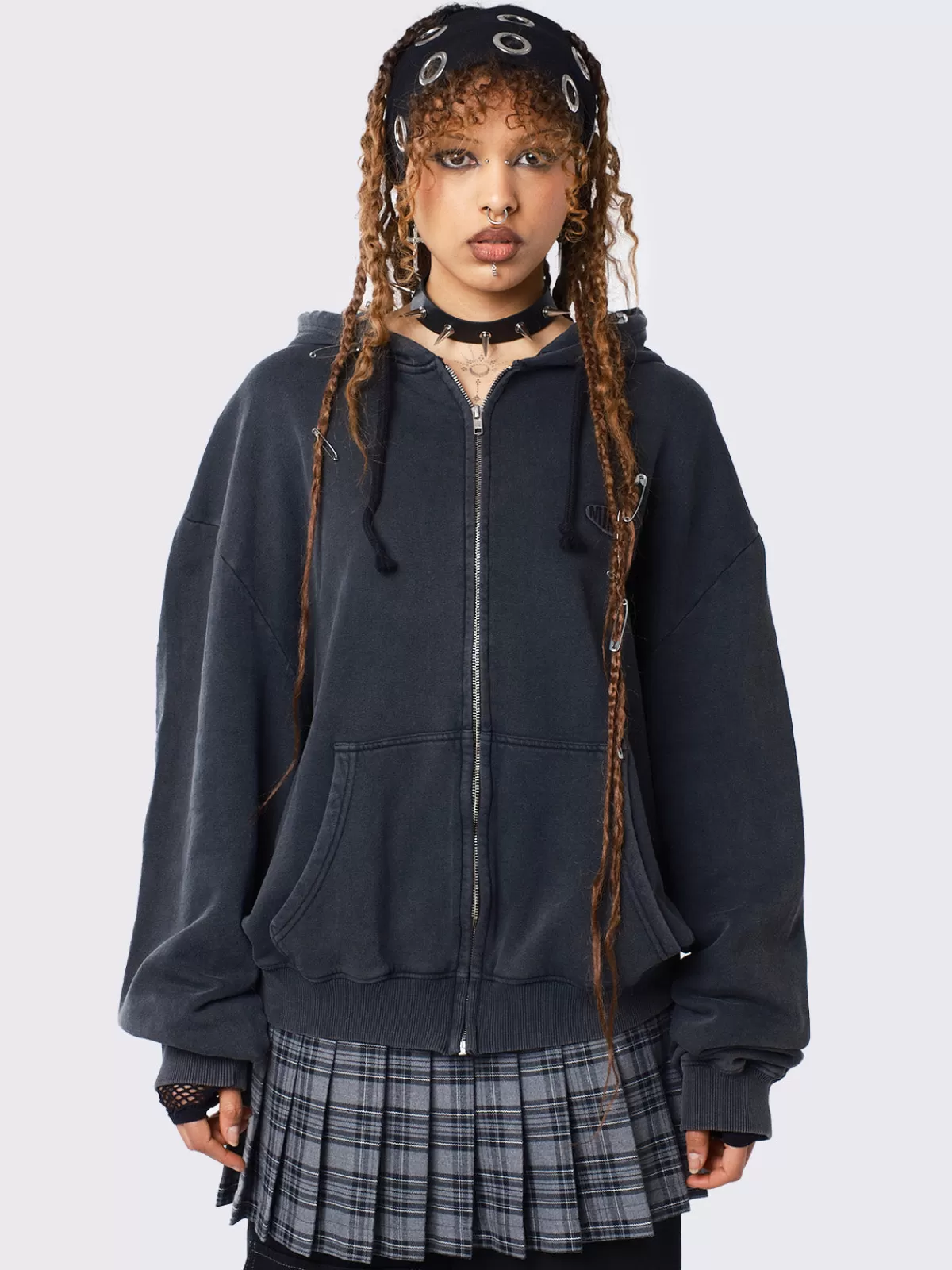 Fashion Minga London Umbra Washed Oversized Zip Up Hoodie Black