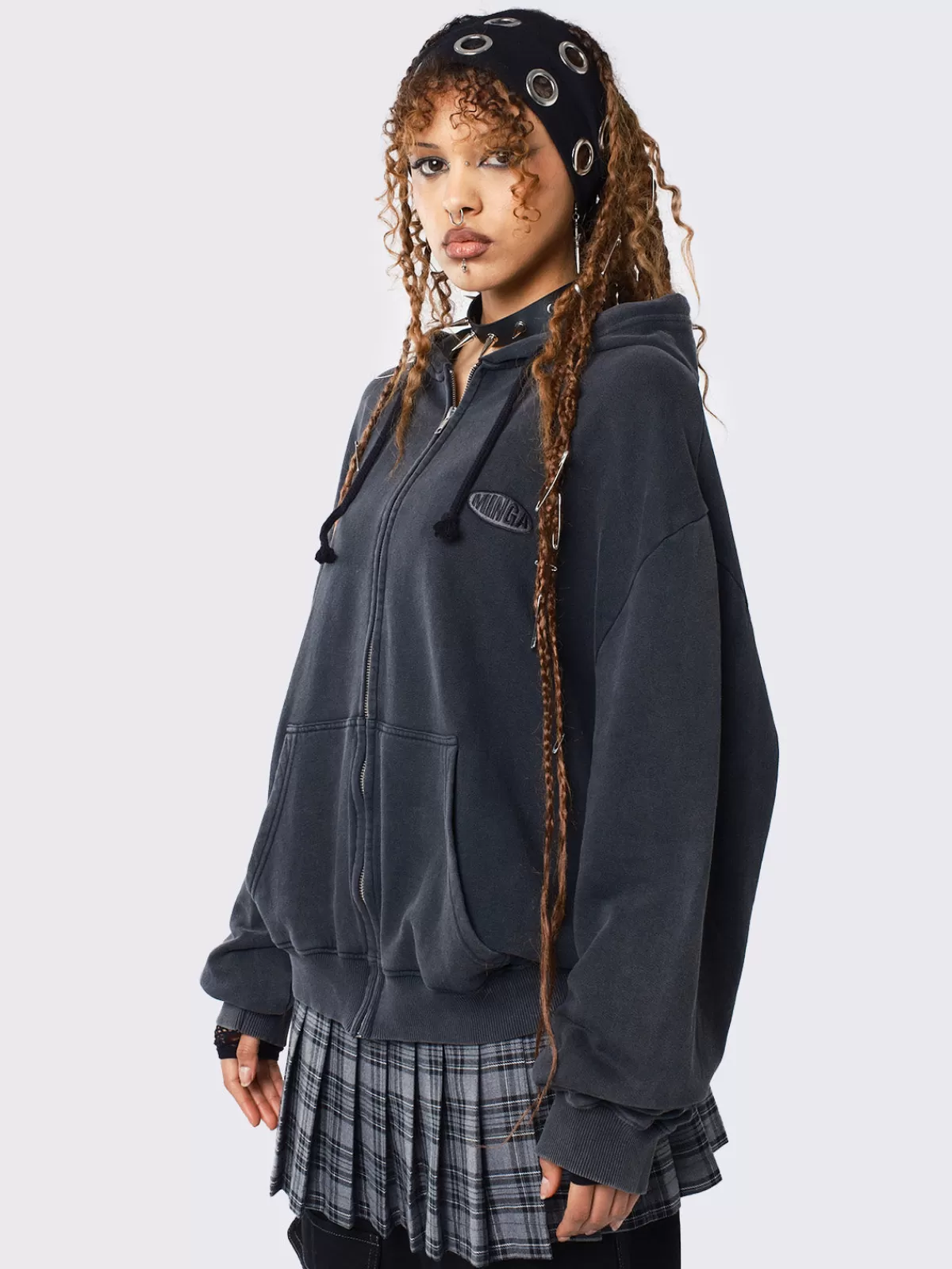 Fashion Minga London Umbra Washed Oversized Zip Up Hoodie Black
